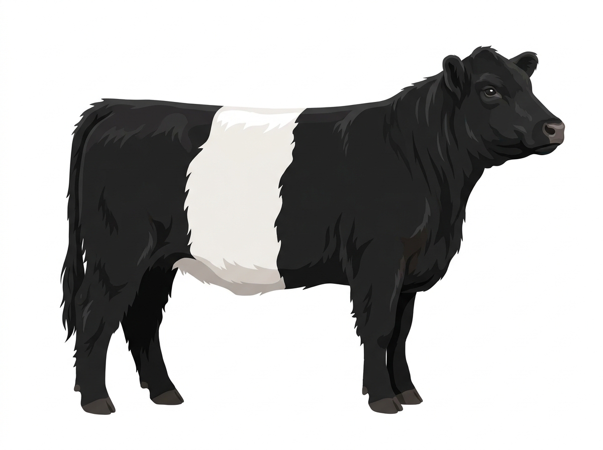 Black with a white belt around the midsection Belted Galloway Cross Heifer