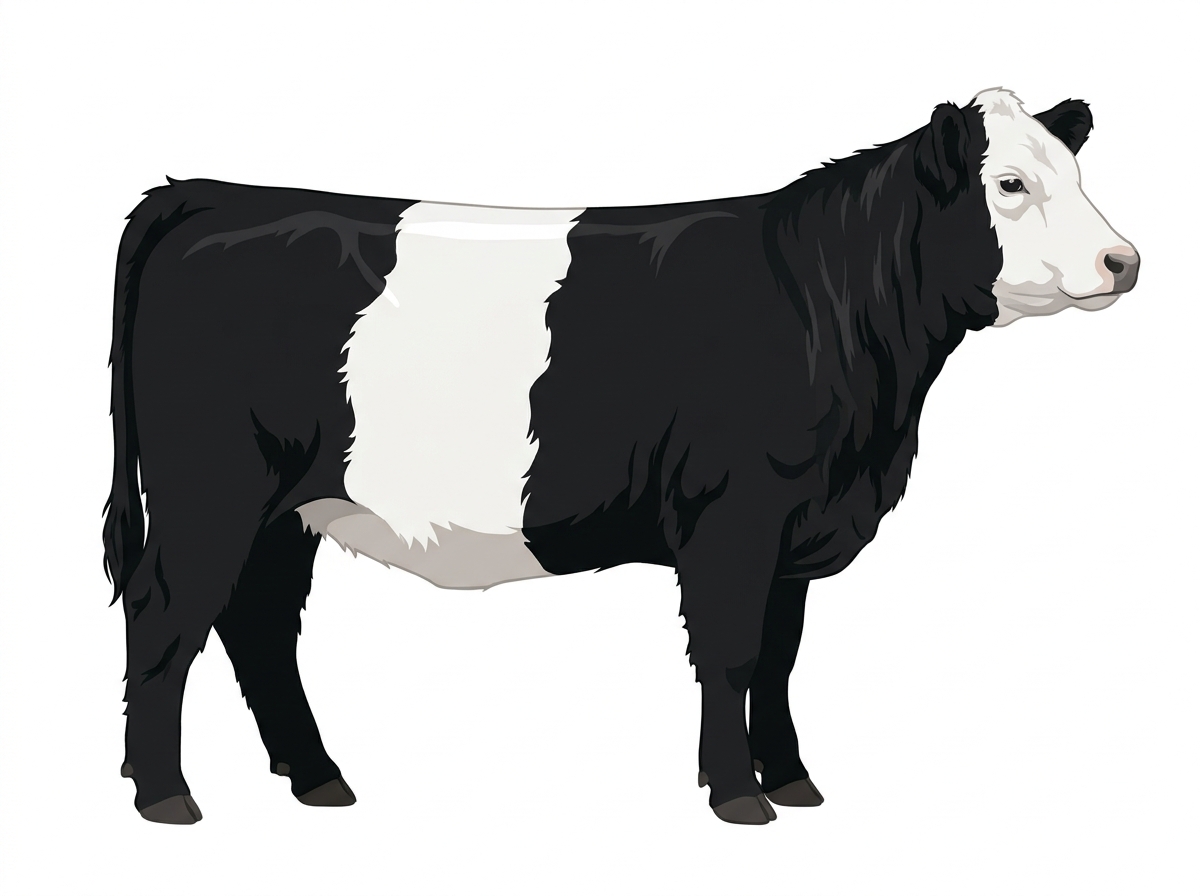 Black with a white face and a few white spots Belted Galloway Cross Heifer