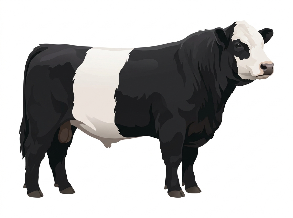 Black with a white face Belted Galloway Cross Bull
