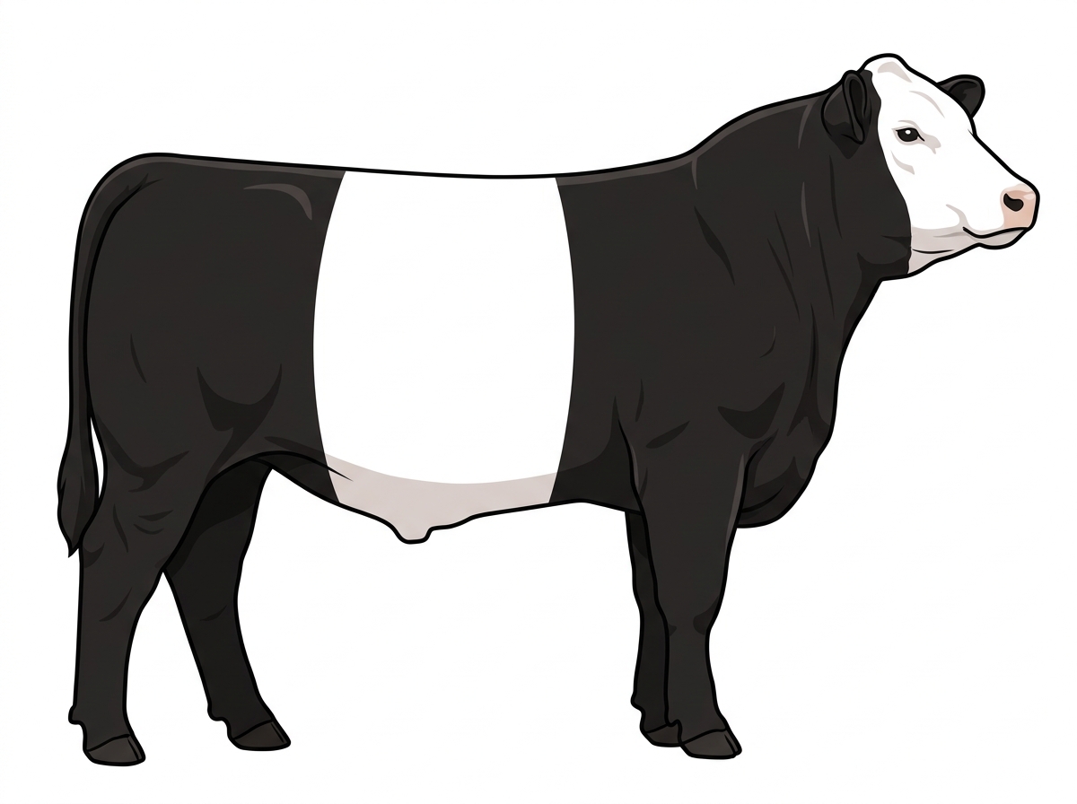 Black with a white face Belted Galloway Cross Steer