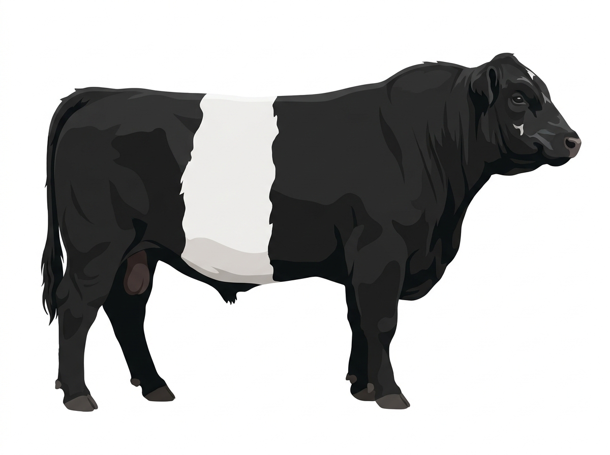 Black with minimal white face markings Belted Galloway Cross Bull