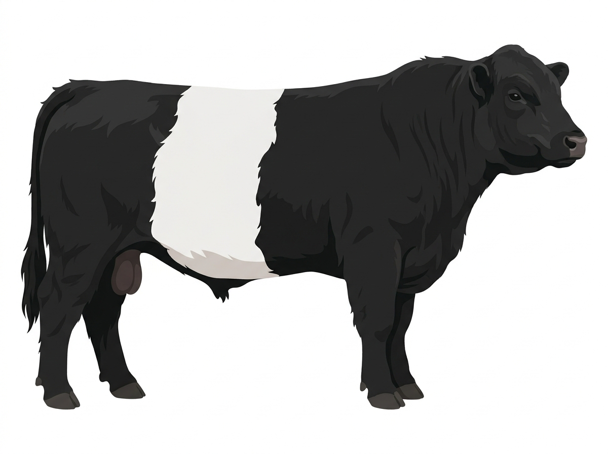 Black with minimal white markings Belted Galloway Cross Bull