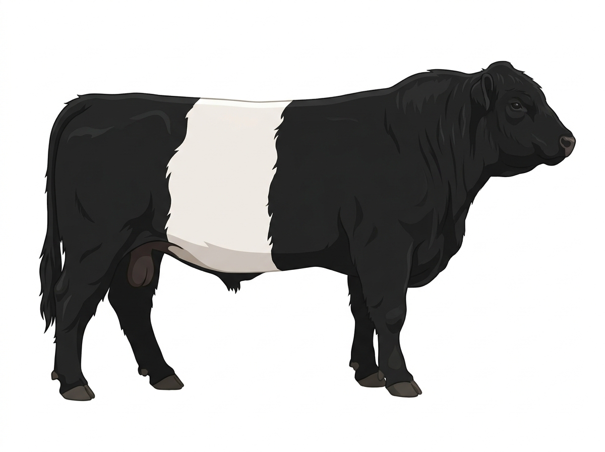 Black with white spots Belted Galloway Cross Bull