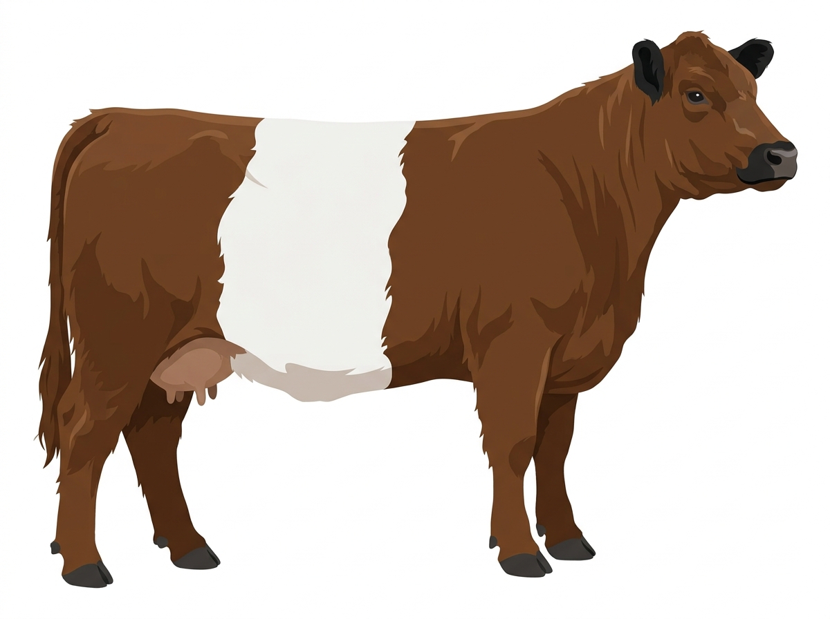 Brown with black points and minimal white face markings Belted Galloway Cross Cow