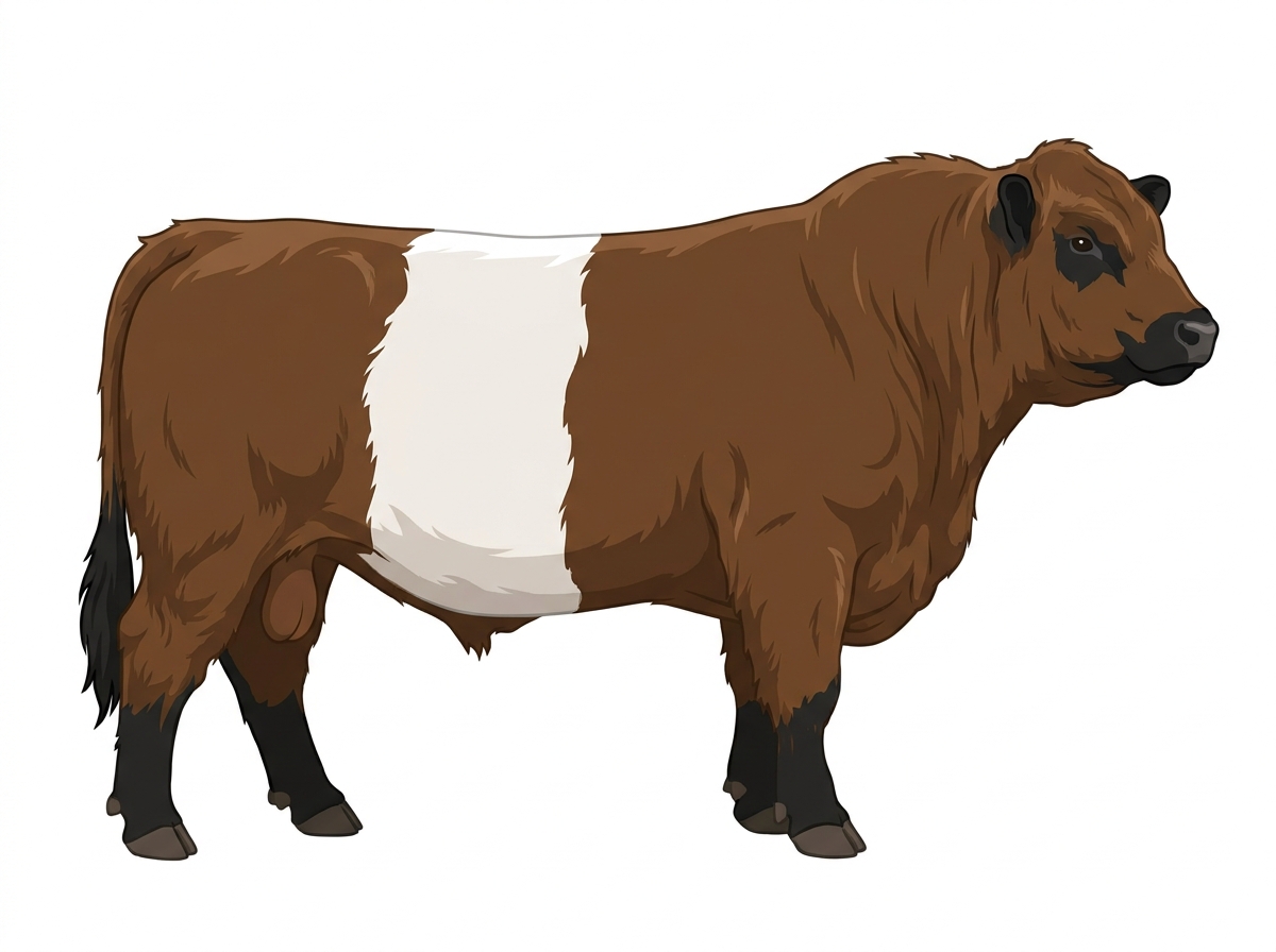 Brown with black points Belted Galloway Cross Bull