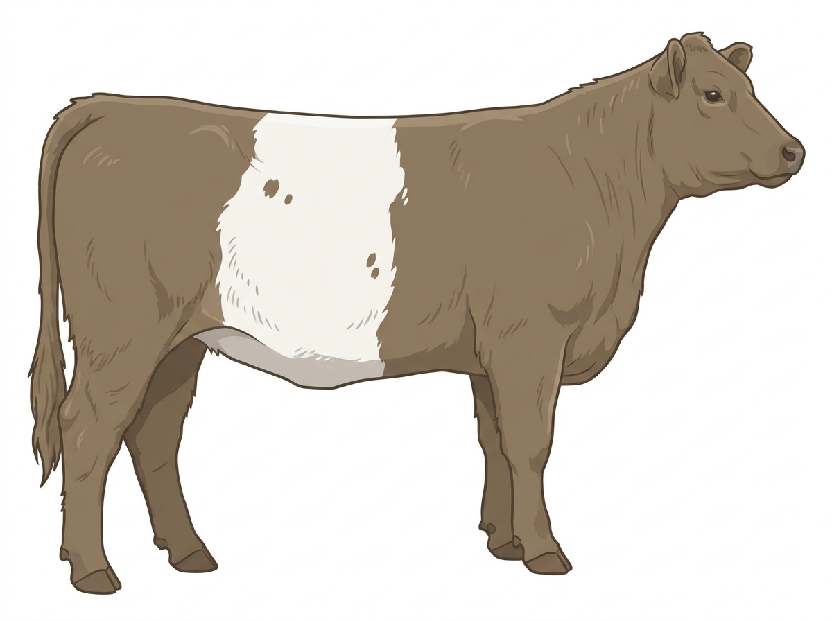 Dun with a few white spots and ticking in the white Belted Galloway Cross Heifer