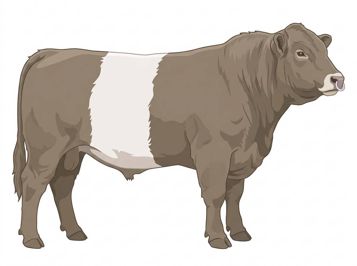 Dun with a pale muzzle ring and lighter underline Belted Galloway Cross Bull