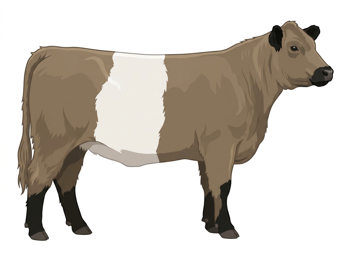 Dun with black points and a white belt around the midsection Belted Galloway Cross Heifer