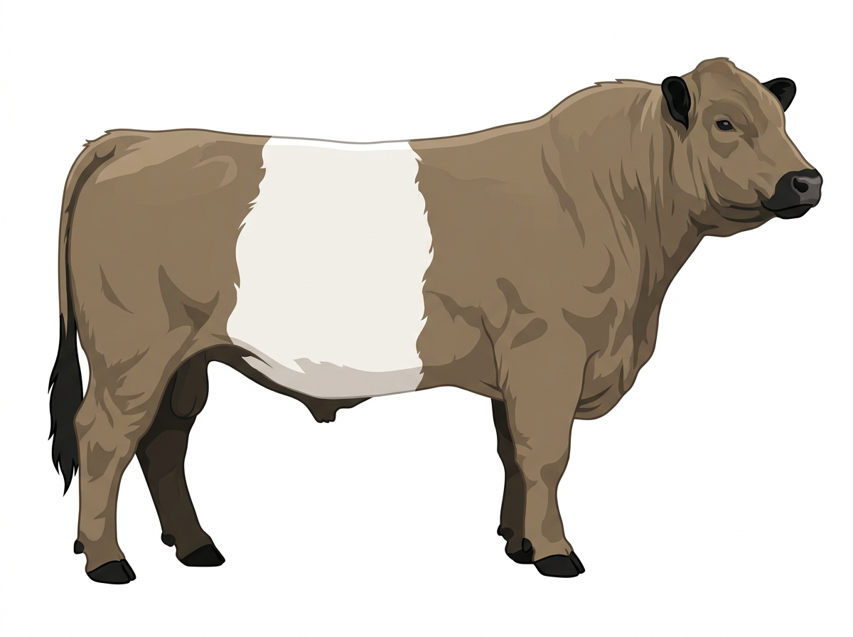 Dun with black points Belted Galloway Cross Bull