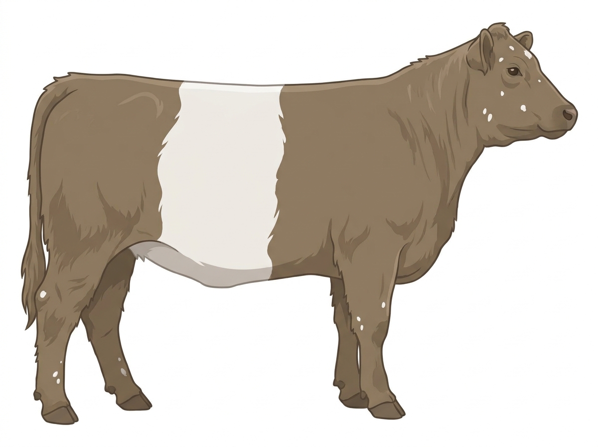 Dun with minimal white face markings and a few white spots Belted Galloway Cross Heifer