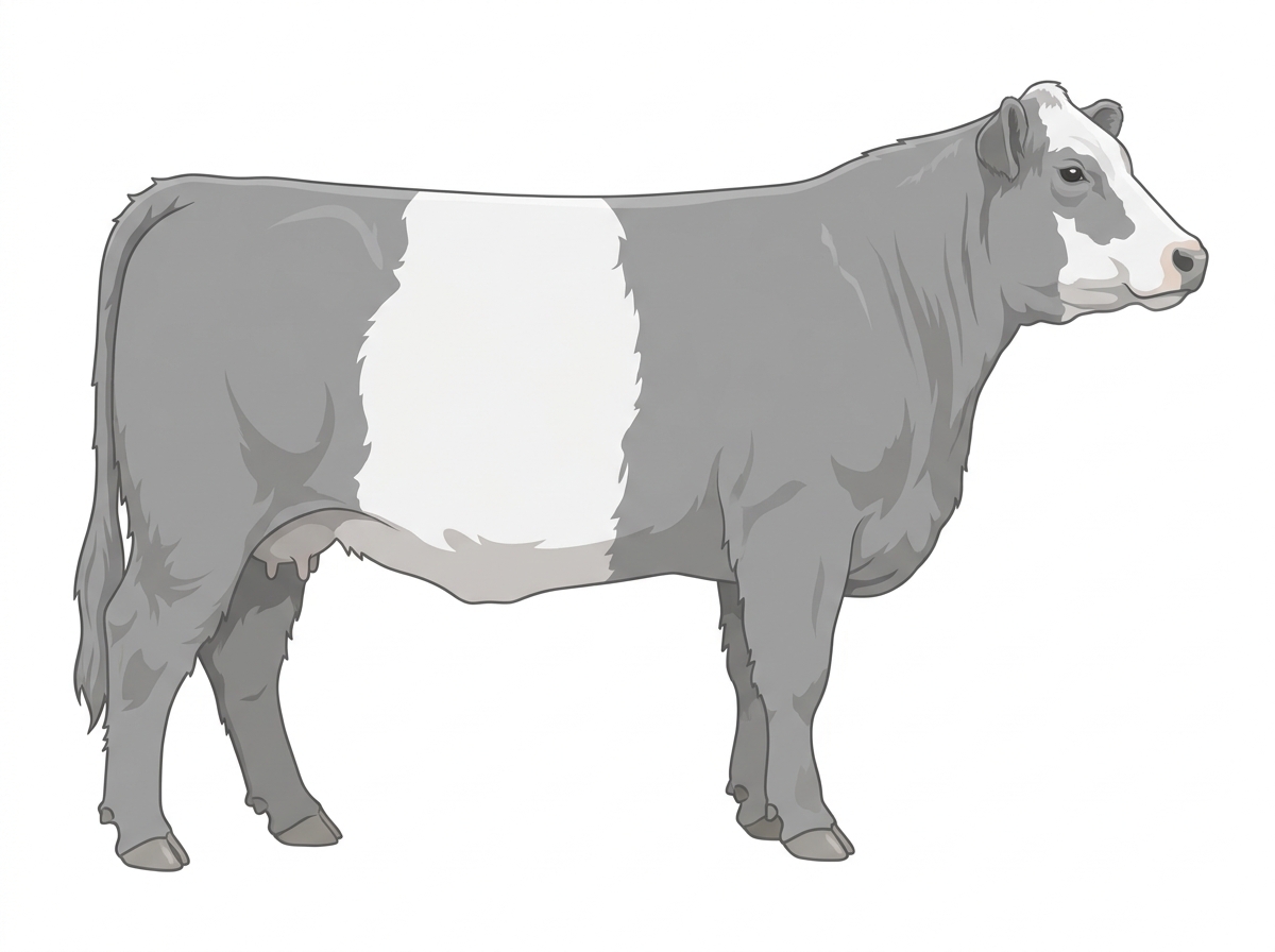 Gray with a partial white face Belted Galloway Cross Cow