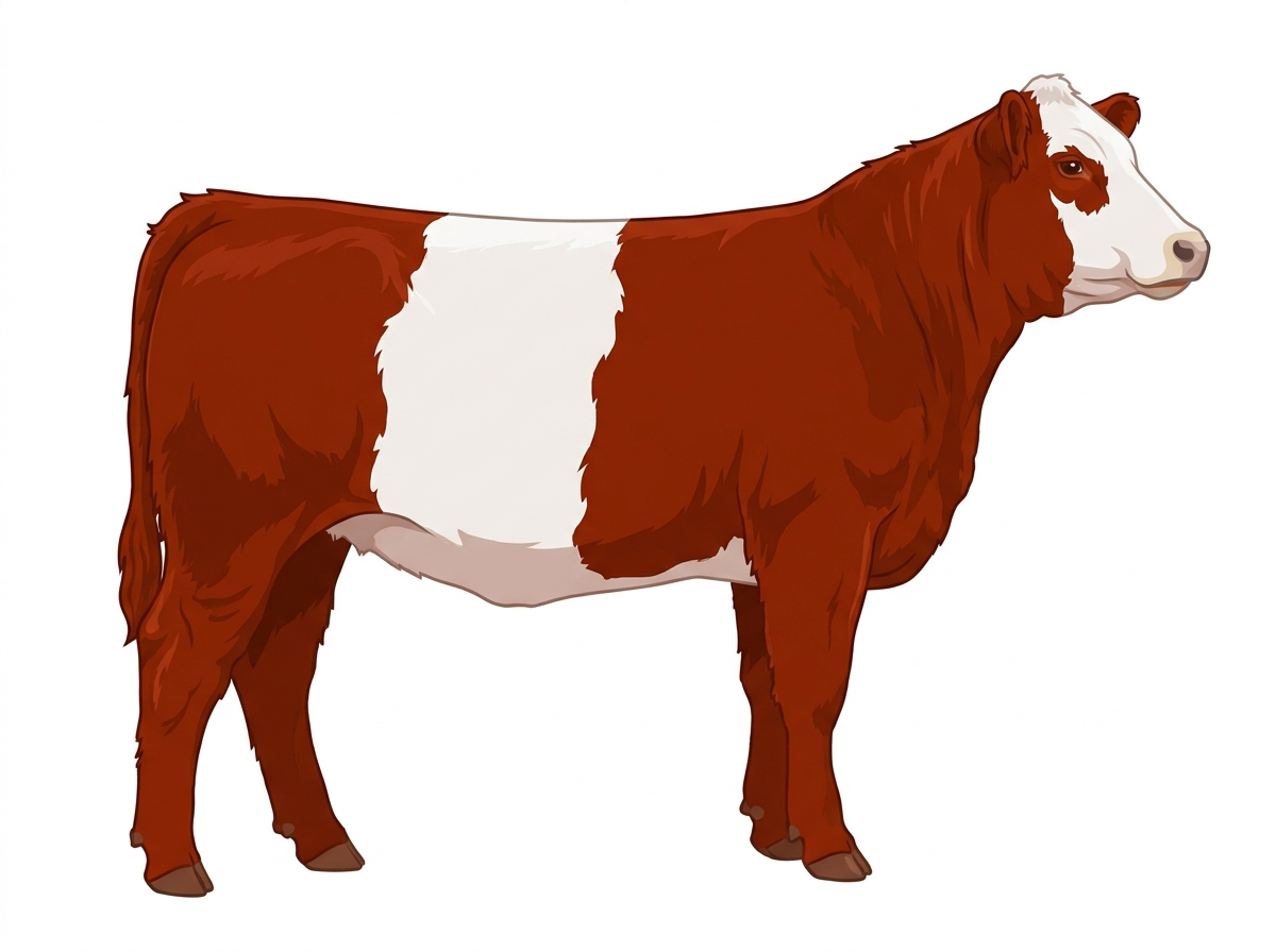 Red with a pale muzzle ring and lighter underline and a partial white face Belted Galloway Cross Heifer