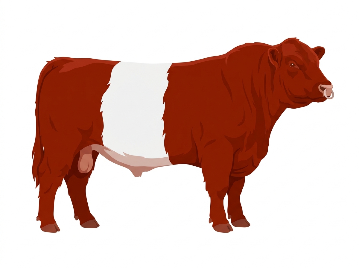 Red with a pale muzzle ring and lighter underline Belted Galloway Cross Bull