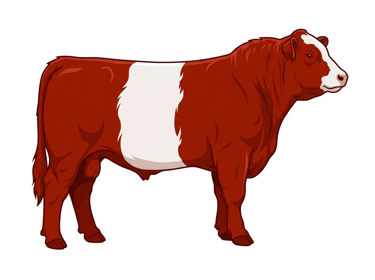 Red with a partial white face Belted Galloway Cross Bull