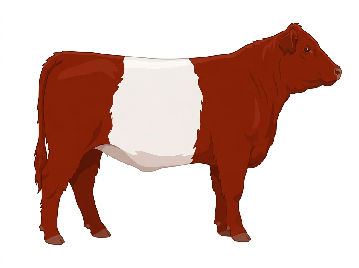 Red with a white belt around the midsection Belted Galloway Cross Heifer