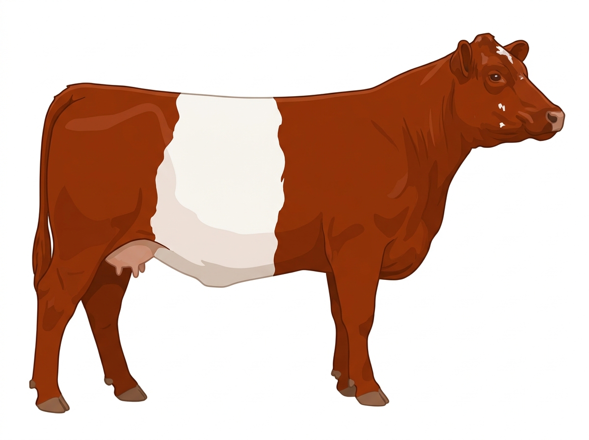 Red with minimal white face markings Belted Galloway Cross Cow
