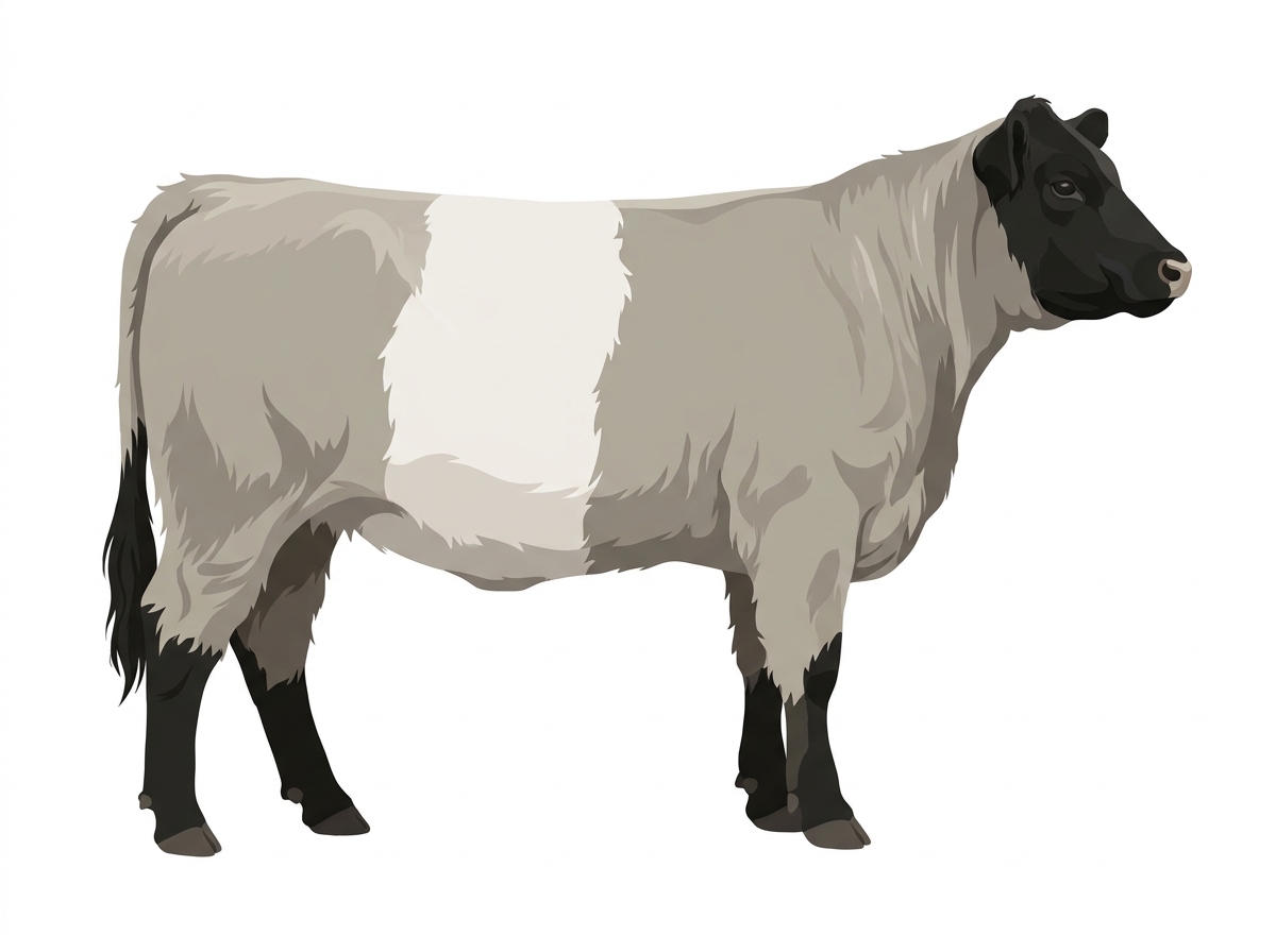 Silver Dun with black points and a pale muzzle ring and lighter underline Belted Galloway Cross Heifer