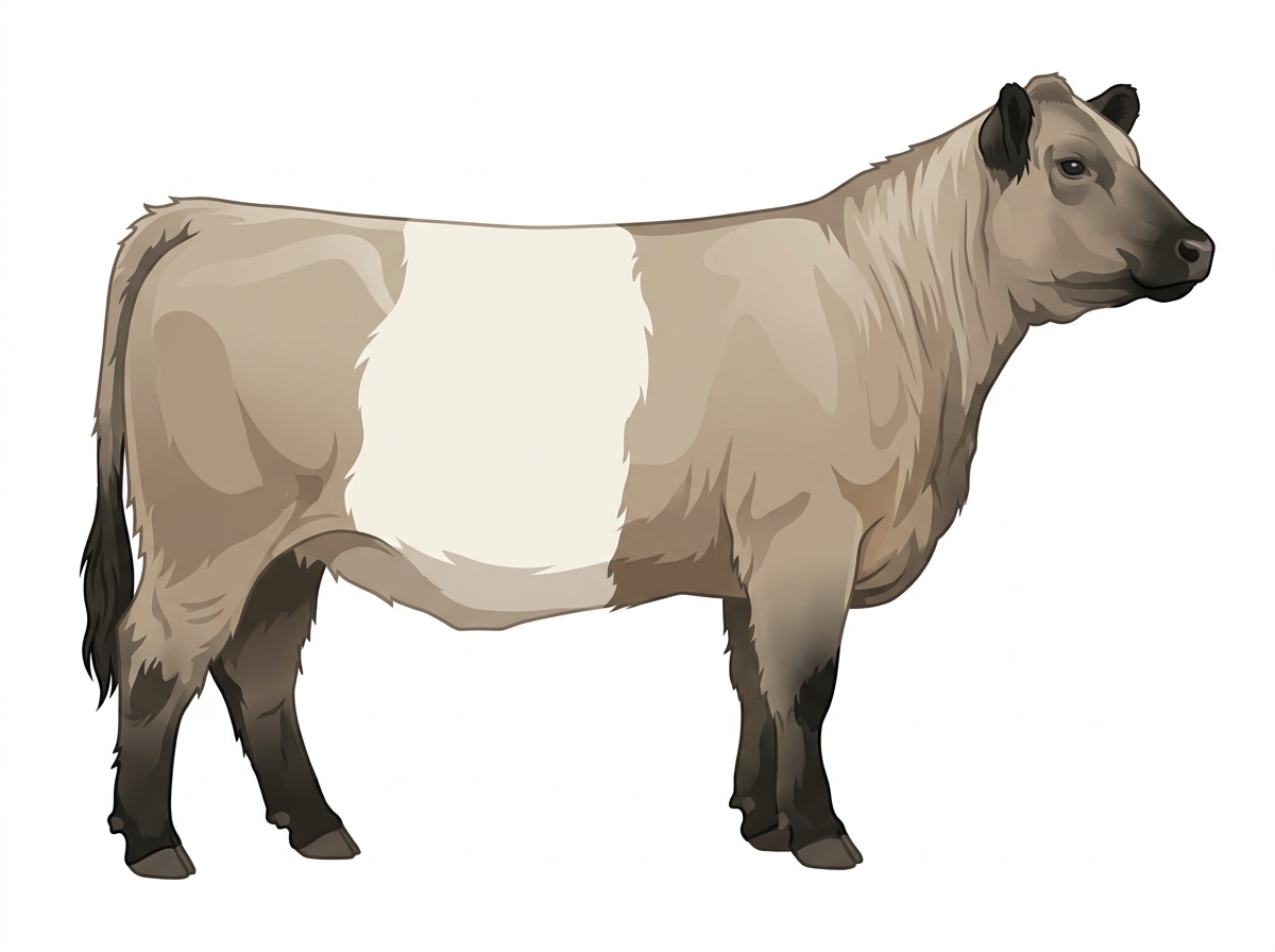 Silver Dun with black points and a white belt around the midsection Belted Galloway Cross Heifer