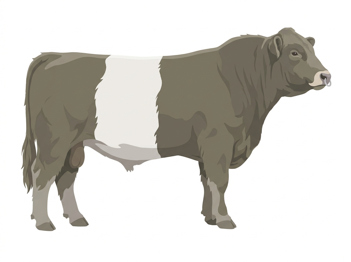 Smoky with a pale muzzle ring and lighter underline Belted Galloway Cross Bull