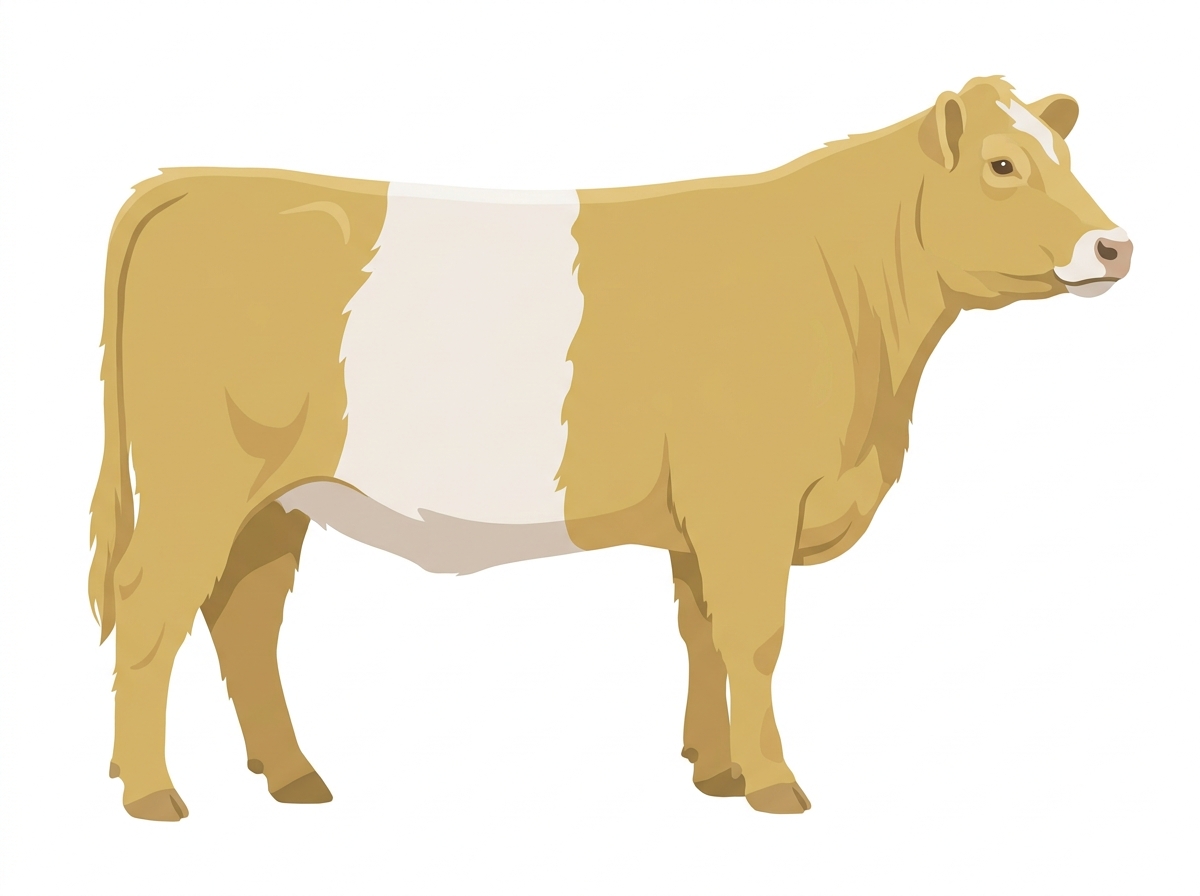 Yellow Dun with a pale muzzle ring and lighter underline and minimal white face markings Belted Galloway Cross Heifer