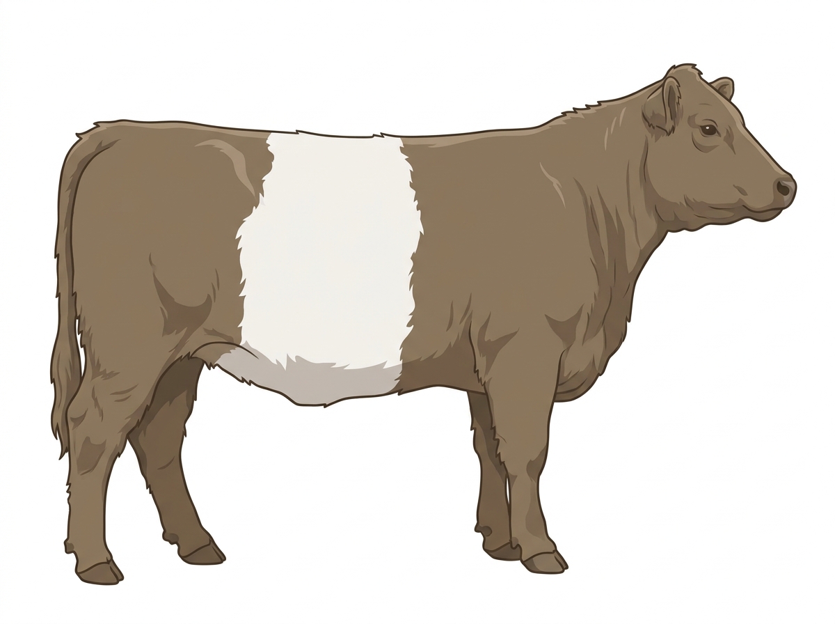 Dun with a white belt around the midsection Belted Galloway Heifer