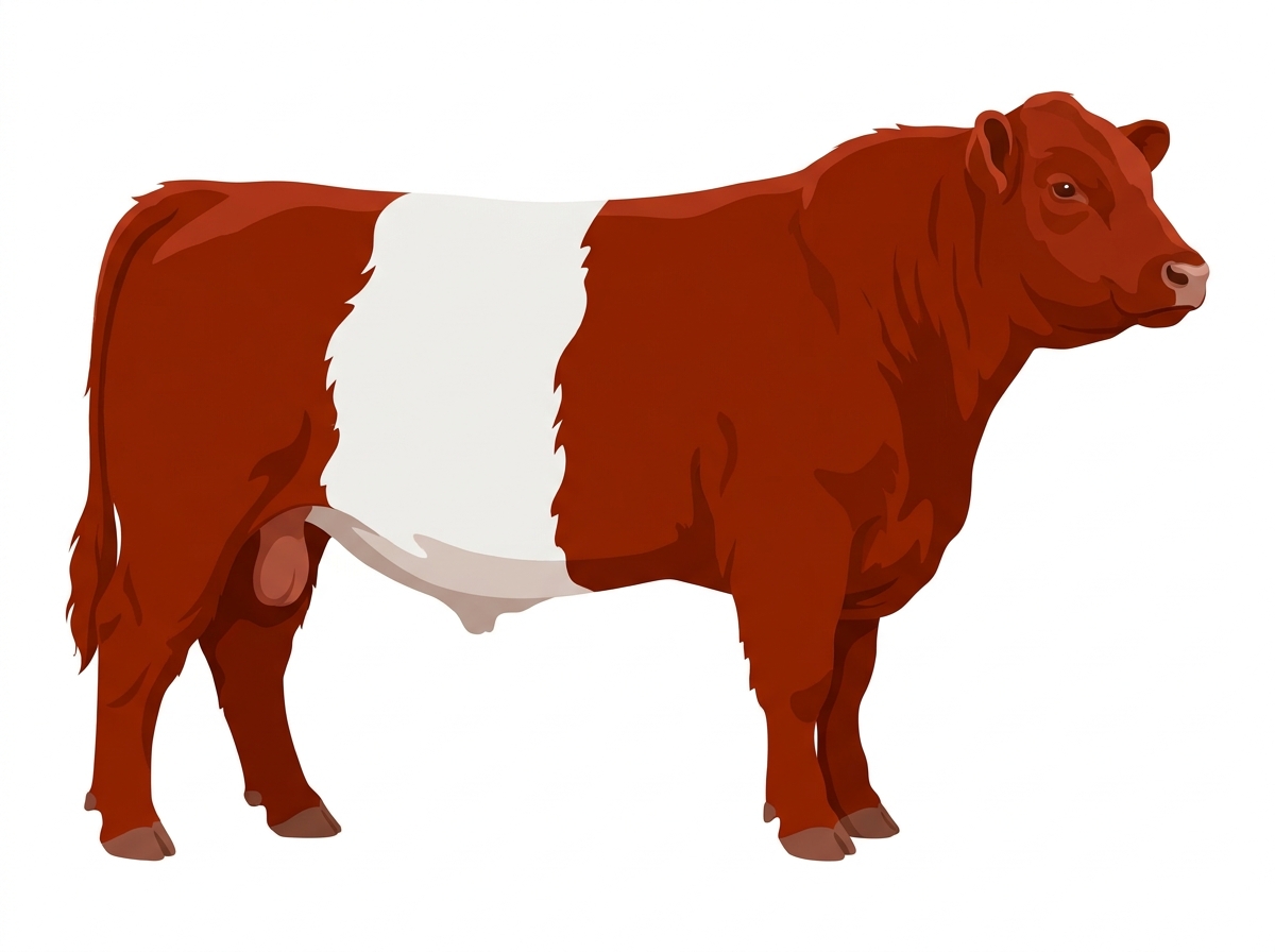 Red with a white belt around the midsection Belted Galloway Bull