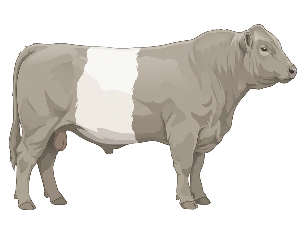 Silver Dun with a white belt around the midsection Belted Galloway Bull
