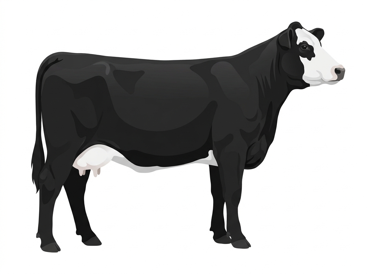 Black with a partial white face Black Baldy Cow