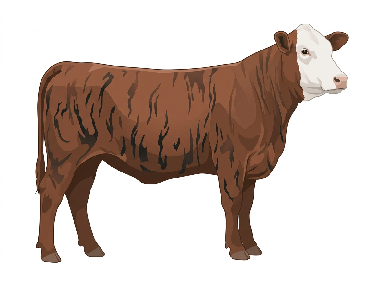Smoky brindle with black stripes and a white face Braford Heifer