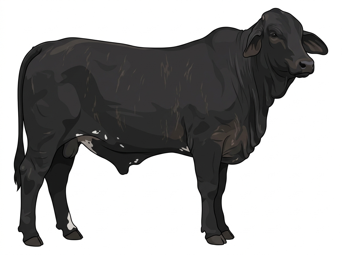 Black faint brindle with minimal spotting Brahman Cross Bull