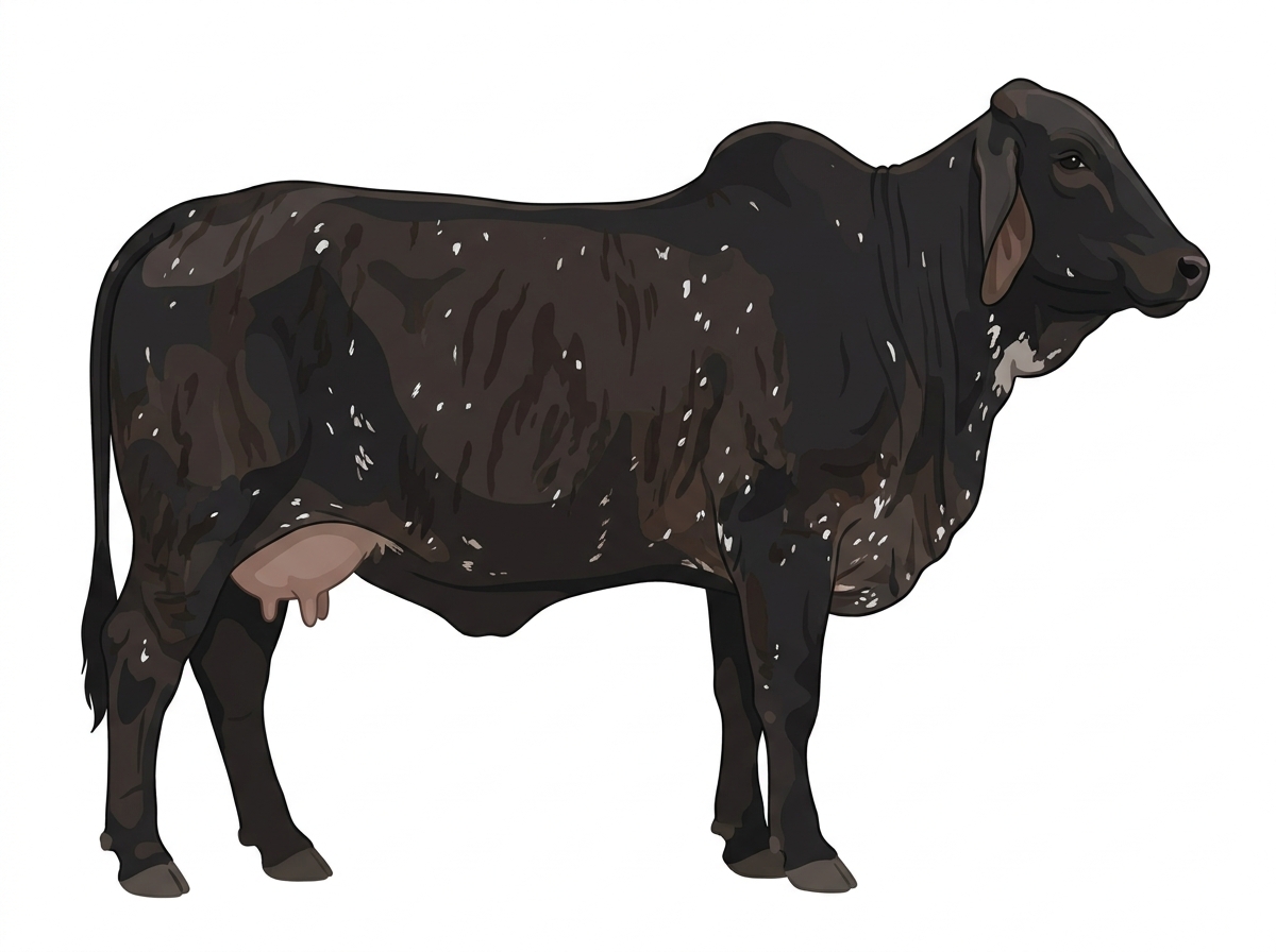 Black roan faint brindle with minimal spotting Brahman Cross Cow