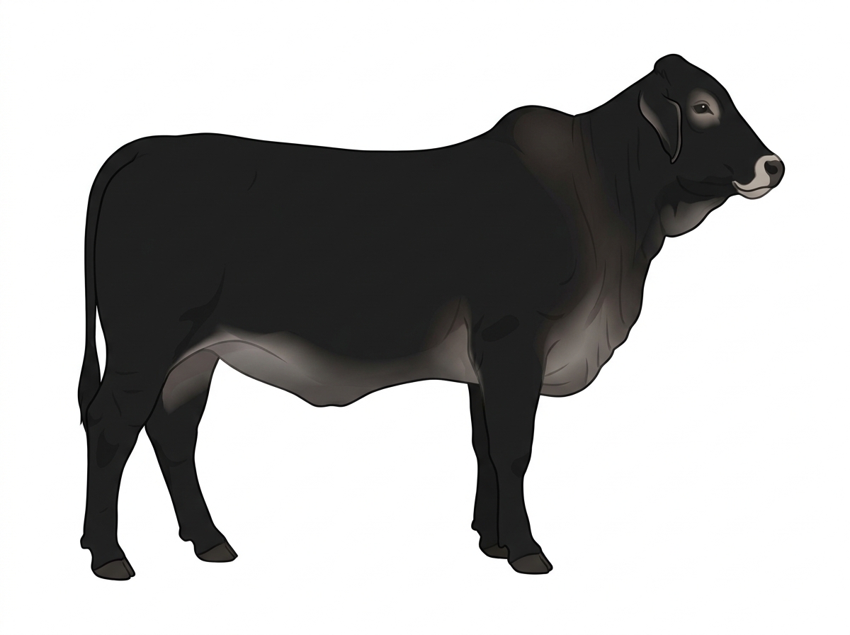 Black with a pale muzzle ring and lighter underline Brahman Cross Heifer