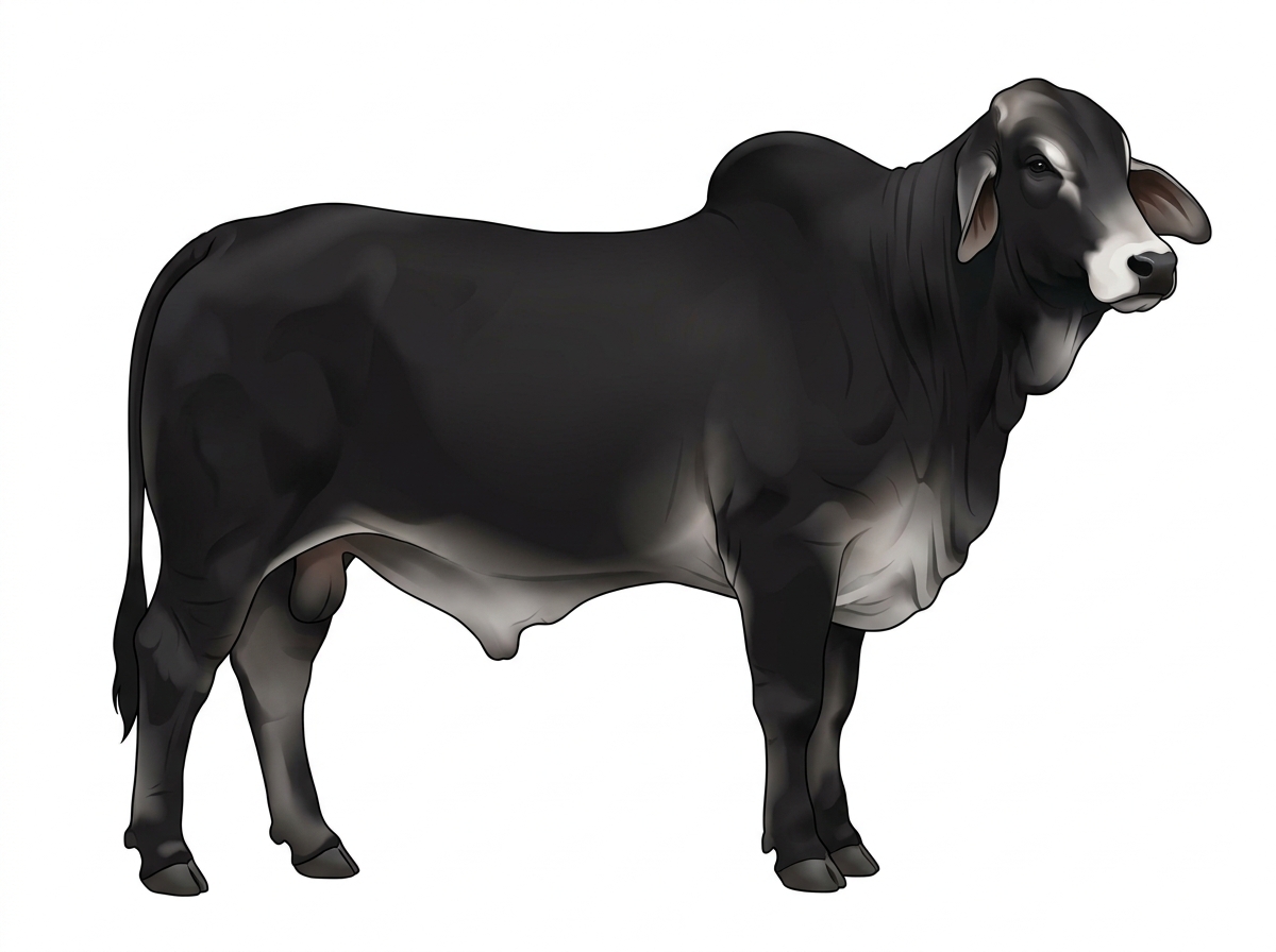 Black with a partial white face Brahman Cross Bull