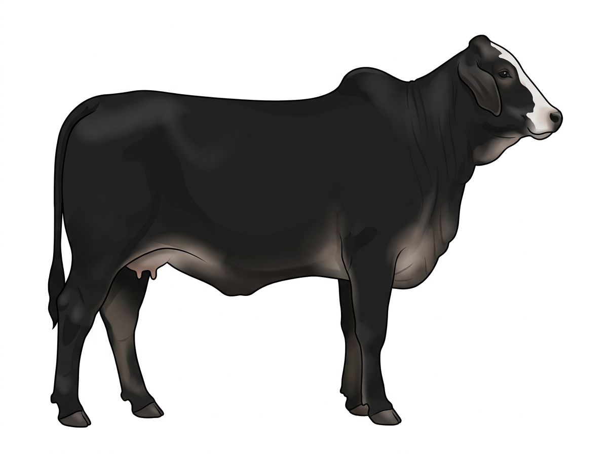 Black with a partial white face Brahman Cross Cow
