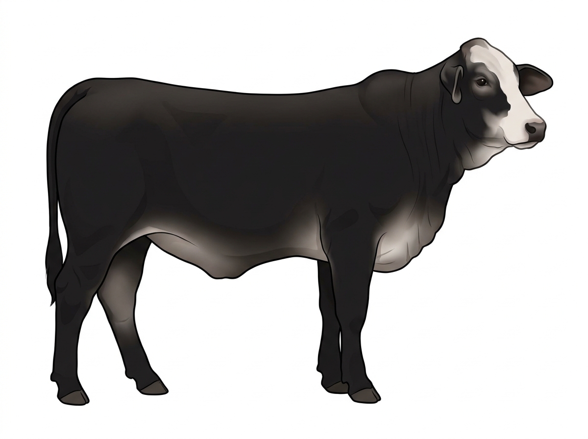 Black with a partial white face Brahman Cross Heifer