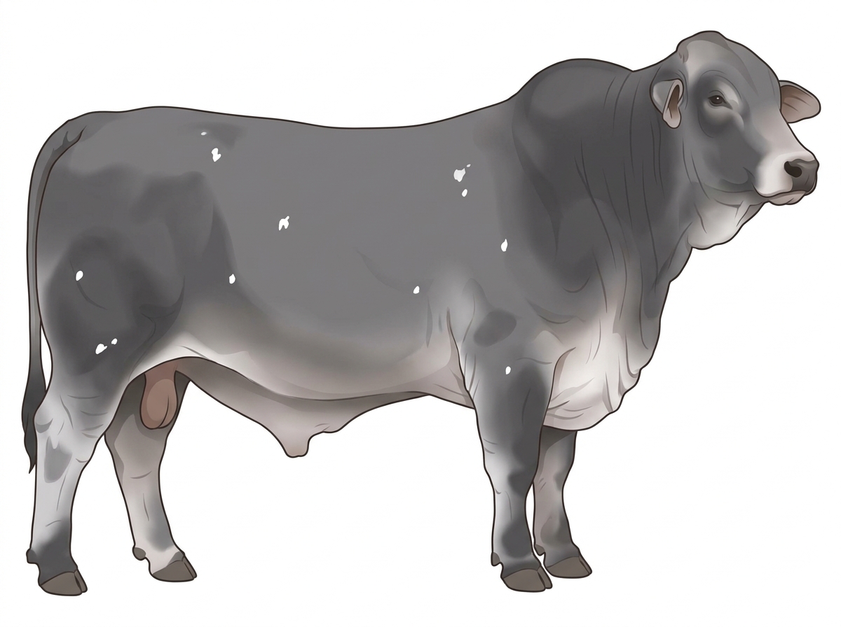 Blue roan with a few white spots Brahman Cross Bull
