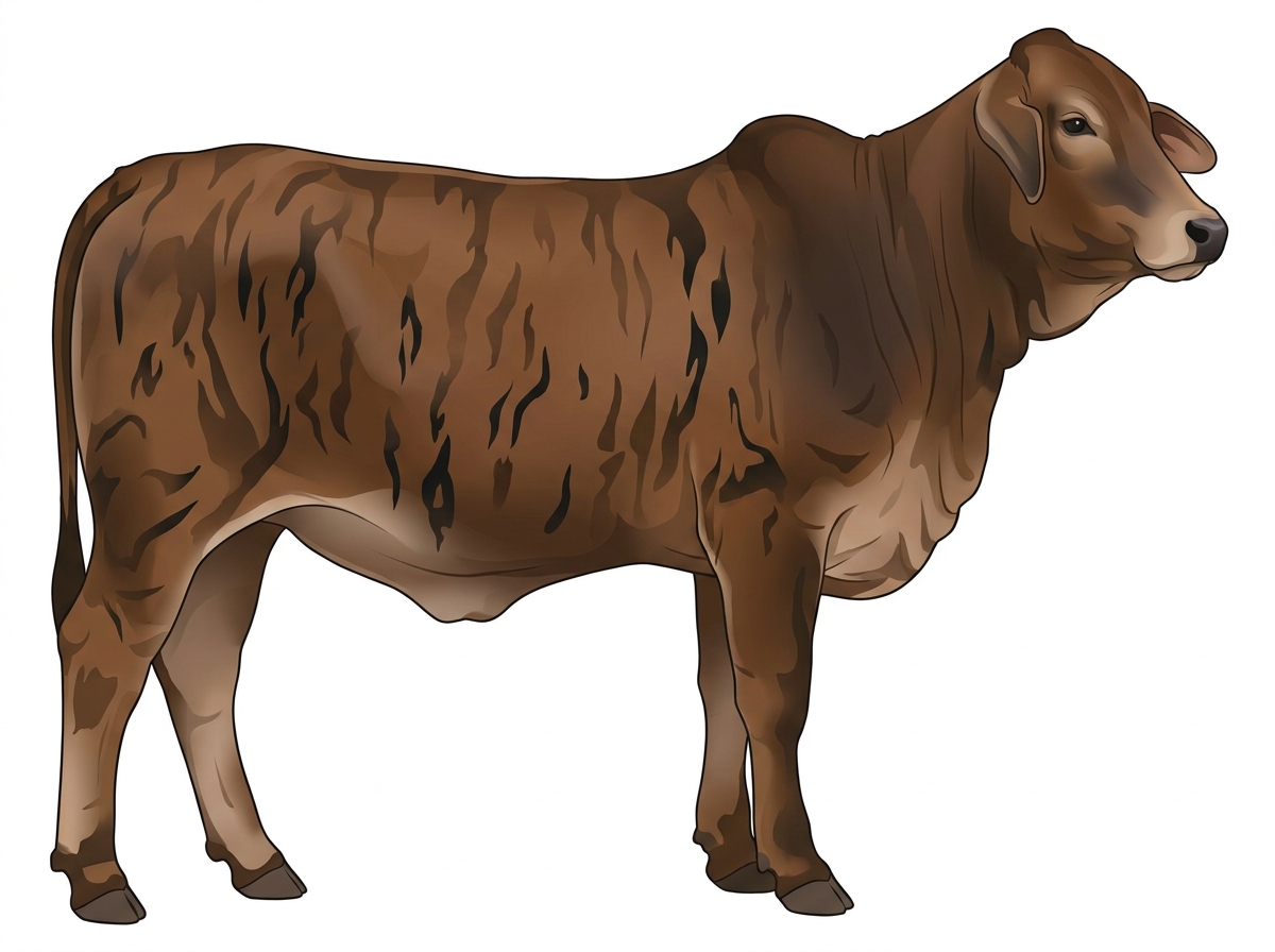 Brown brindle with black stripes and black points Brahman Cross Heifer