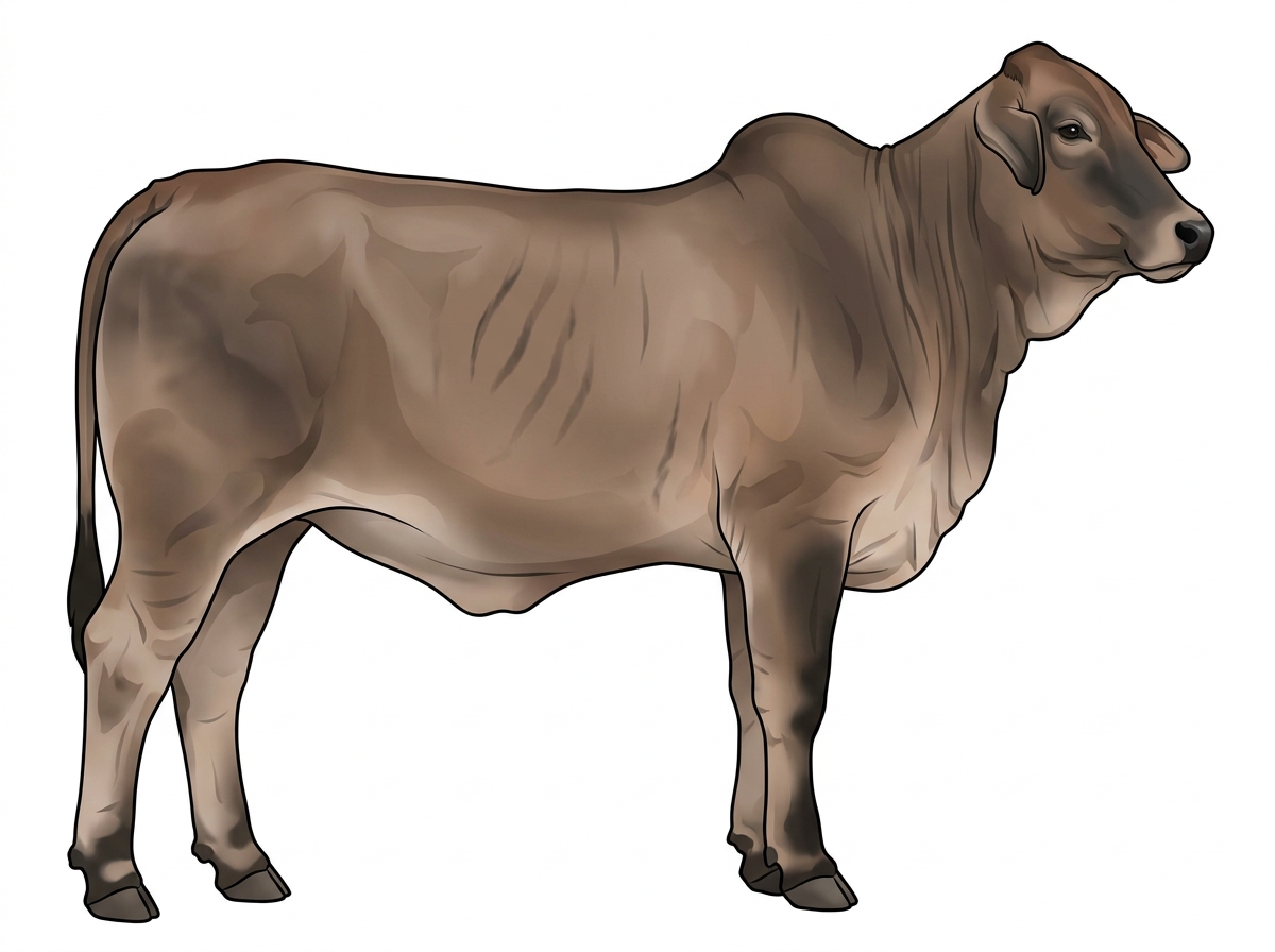 Brown roan with faint black striping and black points Brahman Cross Heifer