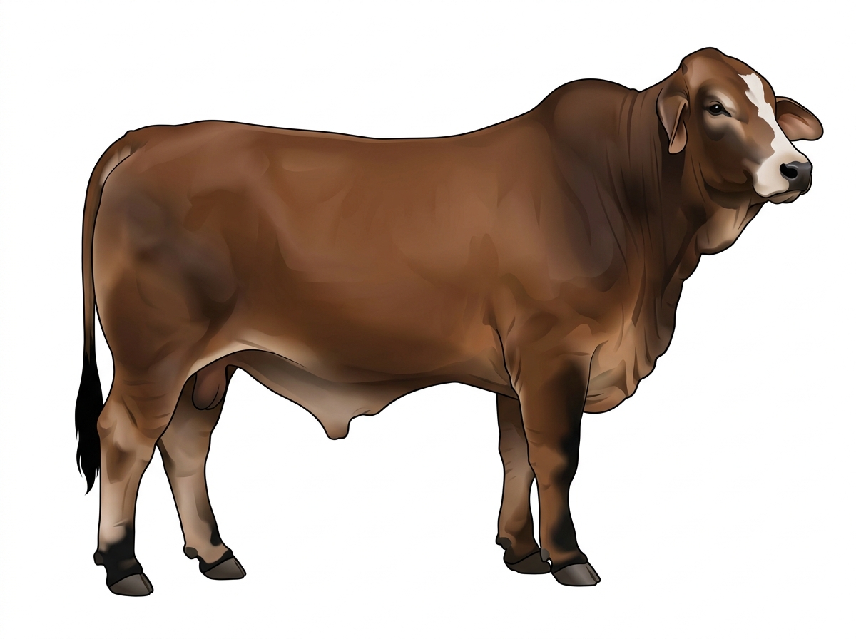 Brown with black points and a partial white face Brahman Cross Bull