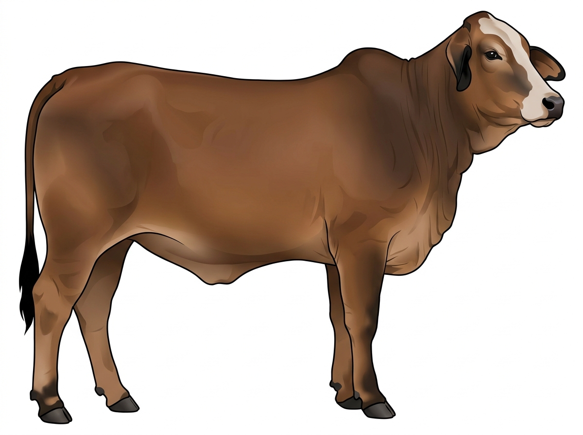 Brown with black points and a partial white face Brahman Cross Heifer