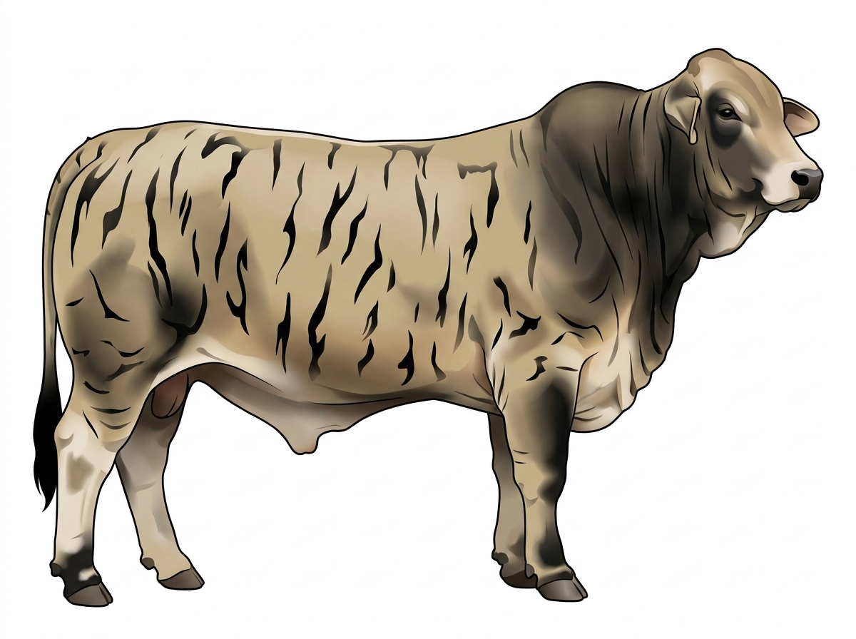 Cream brindle with black stripes and black points Brahman Cross Bull