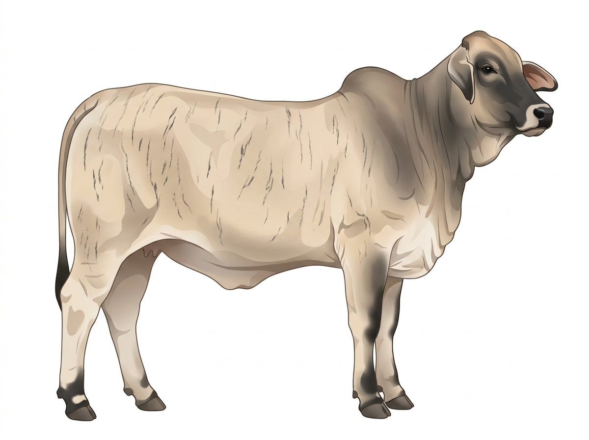 Cream brindle with faint black striping and black points Brahman Cross Heifer