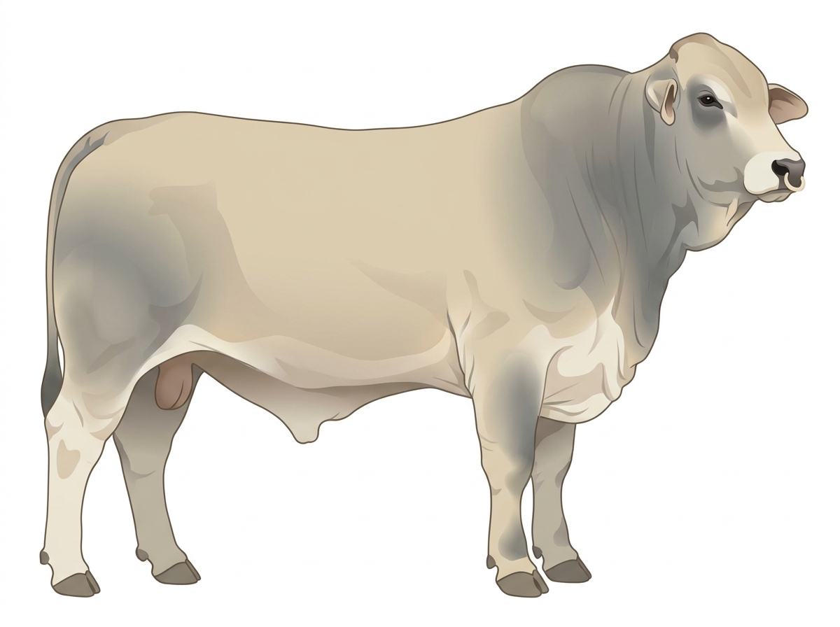 Cream with a pale muzzle ring and lighter underline Brahman Cross Bull