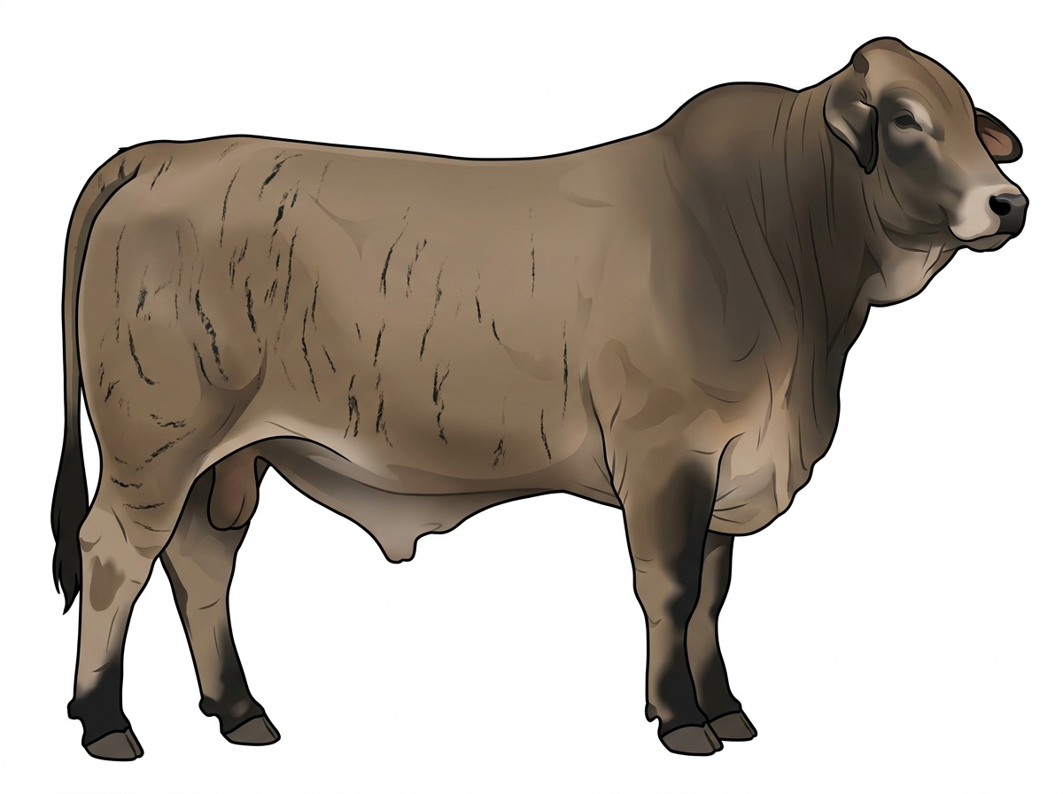Dun brindle with faint black striping and black points Brahman Cross Bull