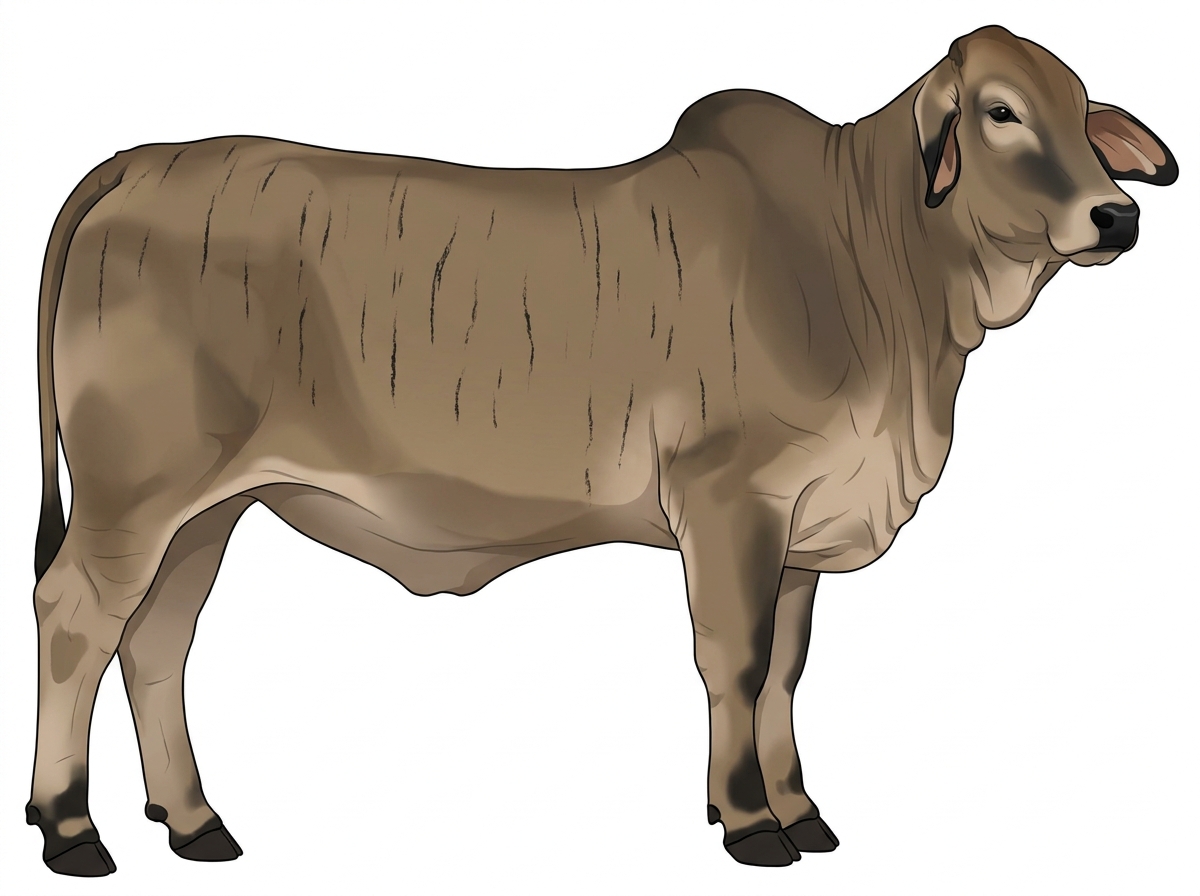 Dun brindle with faint black striping and black points Brahman Cross Heifer