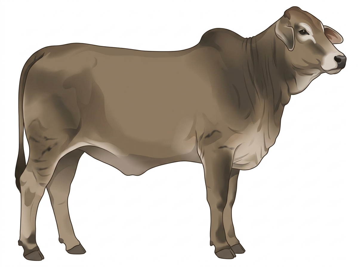 Dun brindle with faint black striping and minimal white face markings Brahman Cross Heifer
