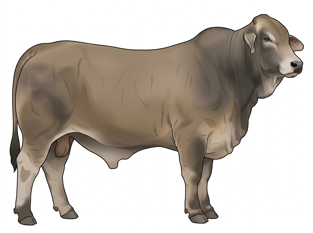 Dun brindle with faint black striping Brahman Cross Bull
