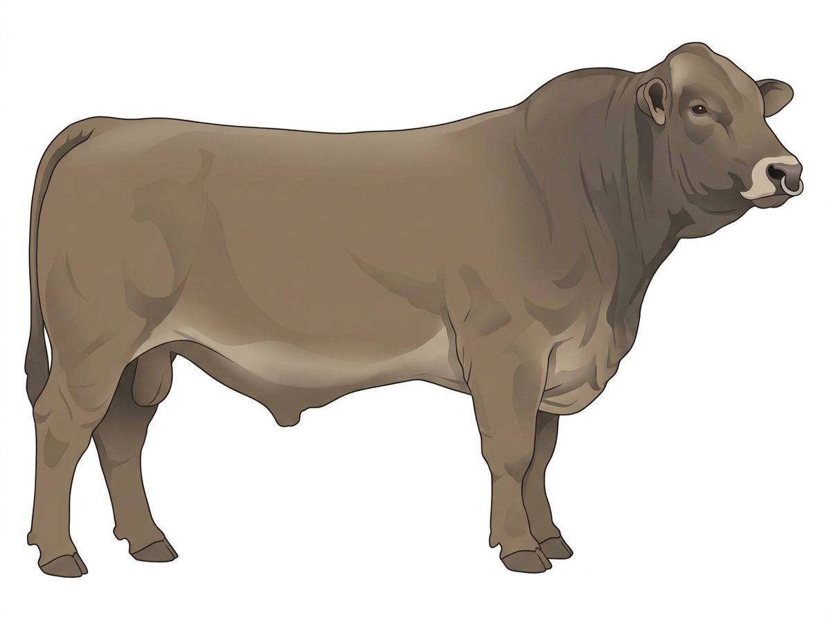 Dun with a pale muzzle ring and lighter underline Brahman Cross Bull