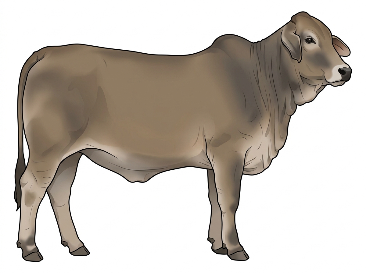 Dun with a pale muzzle ring and lighter underline Brahman Cross Heifer