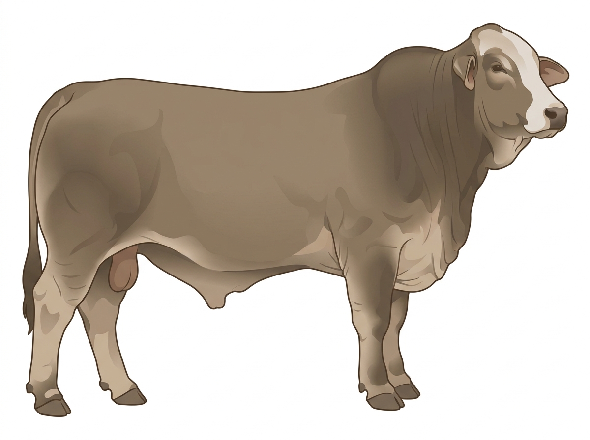 Dun with a partial white face Brahman Cross Bull